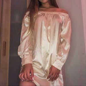 satin ivory off the shoulder dress 🤍